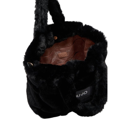 Borsa Donna in teddy, con tracolla rimovibile e patch logo frontale